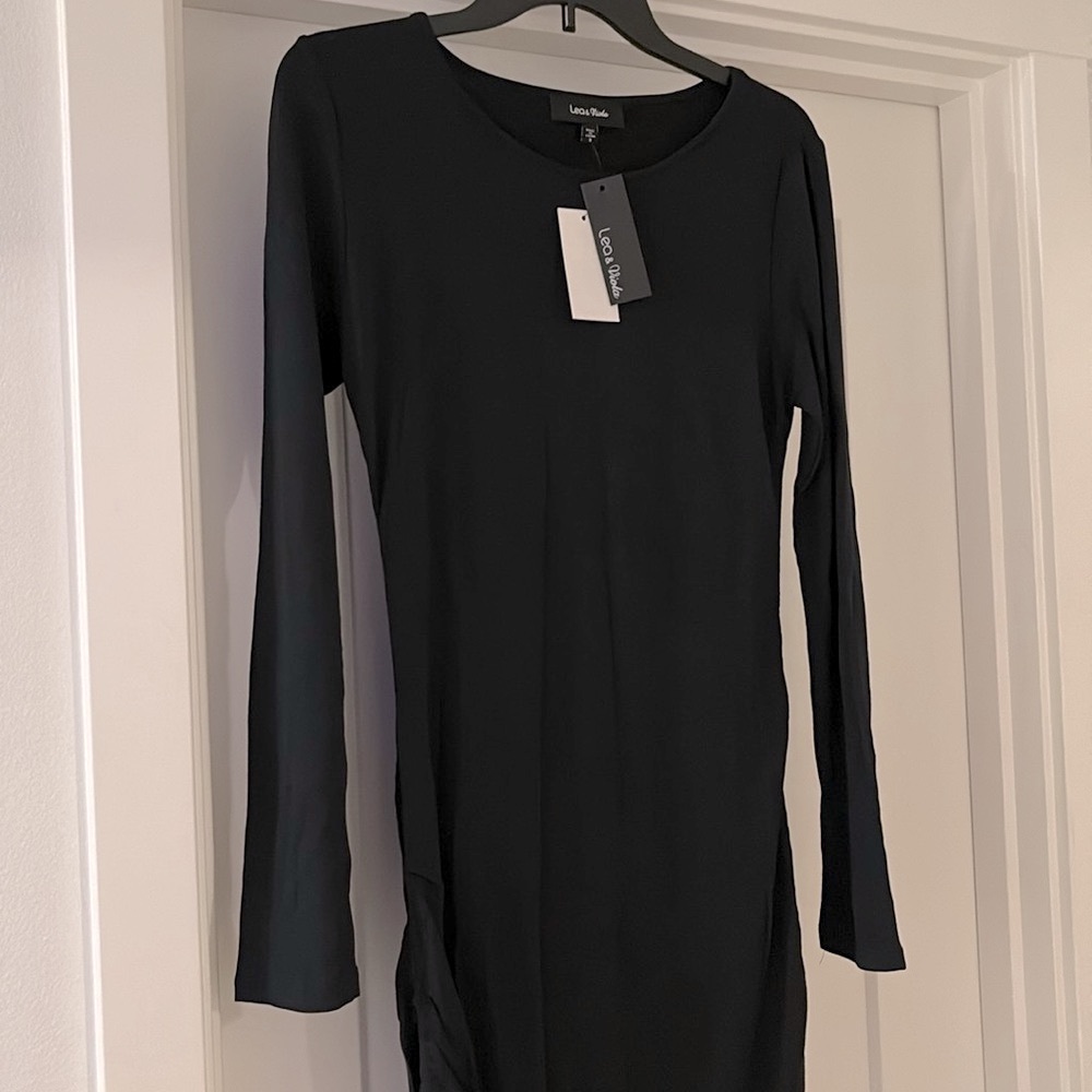 NWT [Lea & Viola] Black Long Sleeve Cinched Rouched Drawstring Dress Women’s S - Picture 5 of 14